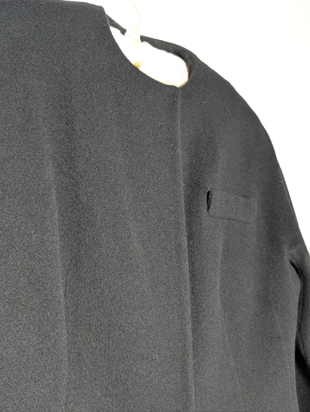 Vintage 100% Pure Wool Long Black Peacoat 8 Quiet Luxury Collarless Minimalist